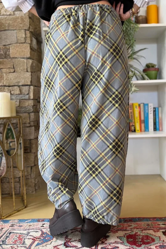 Arbi Needlecord Tartan Barrel Pant Steel